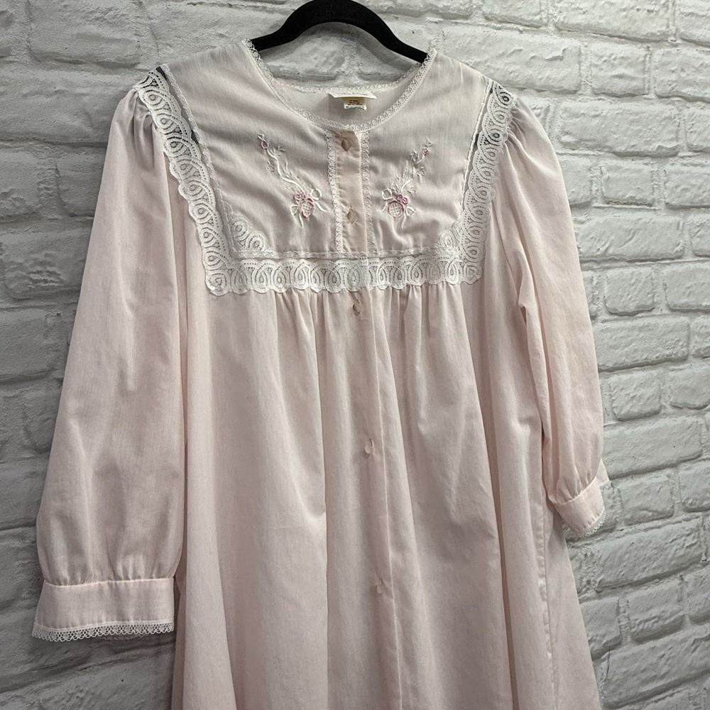 Vtg Barbizon Pink Lace Embroidered Long Sleeve Night Gown Babydoll‎ Sheer Sz M/L - Picture 16 of 16